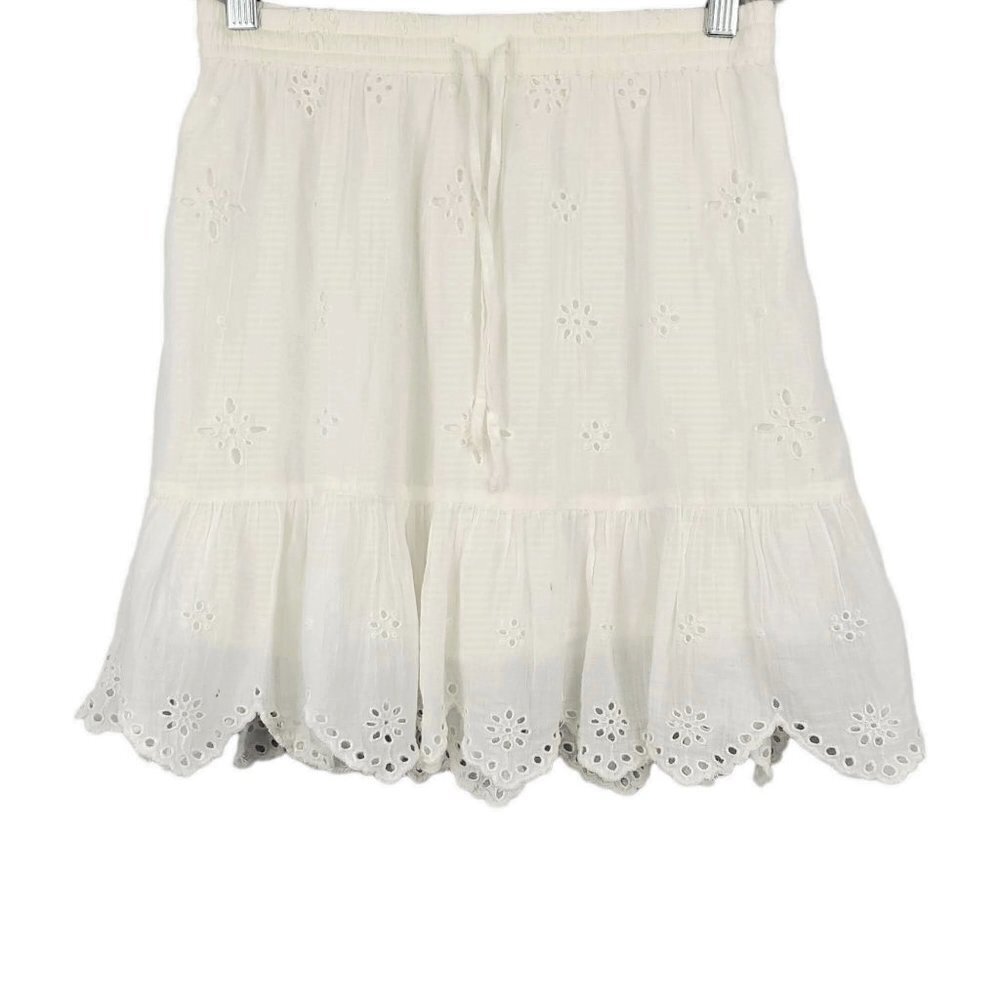 🏆387 Aerie Eyelet Lace Boho Mini Off White Skirt - Picture 2 of 7